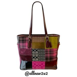 Coach Signature Patchwork GO5Q-5179 Tote Bag Suede Purple Pink
